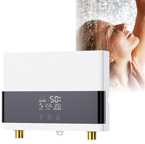 URJWAN Instantaneous Water Heater,Water Heater, Electric Portable Tankless Shower, with Lcd Digital Touch Screen, Saving Time and Energy,White-220V