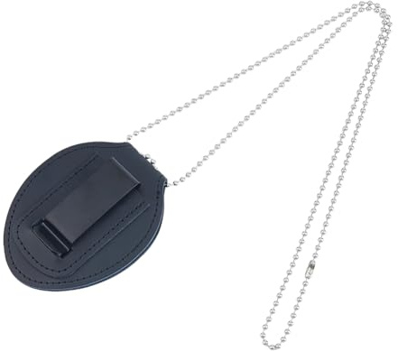 Hobbspring Polizei Ausweishalter Schwarz Oval Sicherheitsausweishalter Leder Universeller Ausweishalter Mit Gürtelclip Und Eisenkette Leder Für Polizeibeamte