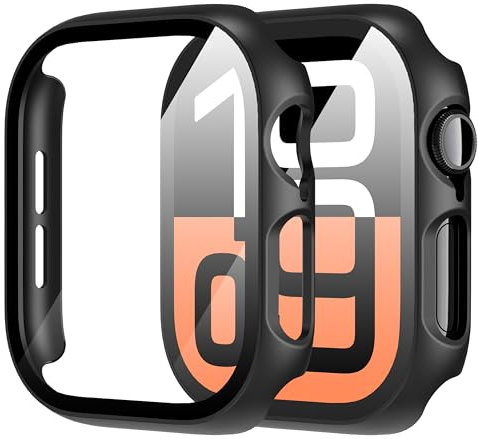 Diruite 2-Pack Screen Protector for Apple Watch Series 11/10 46mm Tempered Glass Case,All Around Hard Matte PC Protective Cover,Black,46mm