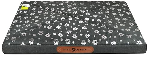 Domarex Wasserdichtes Hundebett XL 100×70×5 cm - Abnehmbarer Bezug - Reisebett & Autositzschutz - Komfortschaum & Owat - Atmungsaktiv - Made in Poland - ideal für Zuhause & unterwegs - Silberne Pfoten