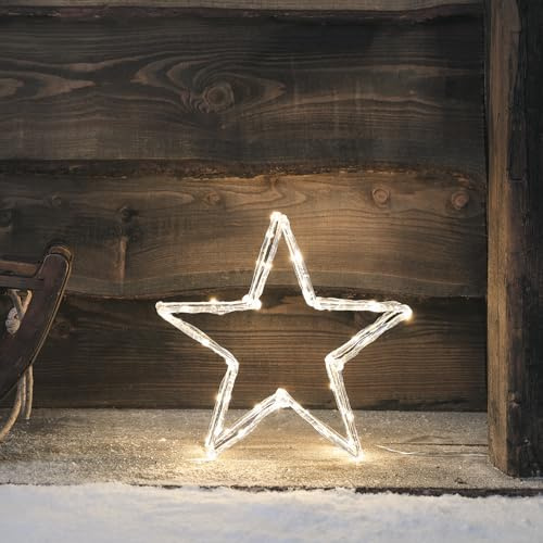 Lights4fun Acryl LED Stern Stehend Beleuchtet 30cm Timer warmweiß Stern Outdoor Weihnachtsdeko Aussen