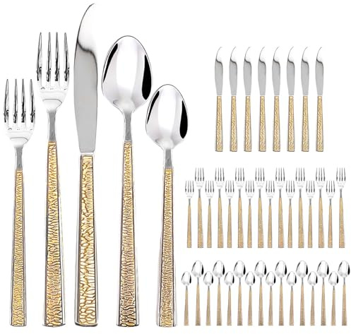SNAIL GARDEN 40-Piece Gold Flatware Set for 8, 18/10 Stainless Steel Silverware Set with Extended Handle & Small Head, Dishwasher Safe Utensils for Wedding, Housewarming, Everyday Use