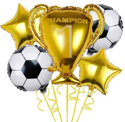 5 Stück Fussball Luftballon, 18 Zoll Trophäe Folienballon,Fussball Deko Geburtstag Kinder,Luftballons Fussball für Spieltag, Geburtstag, Party