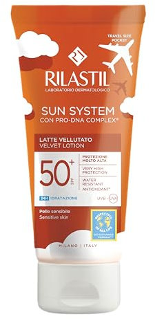 Rilastil Sun System Latte Vellutato, Emulsione Fluida dalla Texture Vellutata per Pelli Sensibili, Resistente all'Acqua, SPF50+,100ml