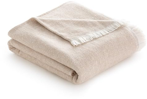 Todocama - Coperta in cotone extra morbida con motivo a righe, copriletto multiuso quattro stagioni per divano, letto, federa decorativa e coperta in pile, (beige sabbia, 120 x 180 cm)