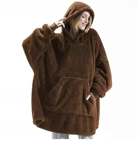 AHIOJEGX Decke mit Ärmeln Winter Mit Kapuze Pullover Decke Frauen Übergroße Fleece Decke Mit Ärmeln Große Tasche Warme Dicke TV Hoodie Robe Paar(Style A-Brown)