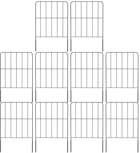 MyLink Garden Fencing Panels - Rustproof Metal Wire 10 Pack (24in H x 10ft Total L), Animal Barrier & Flower Bed Border for Outdoor Gardens, Patio, Yard Landscaping - Picket Fence Design.