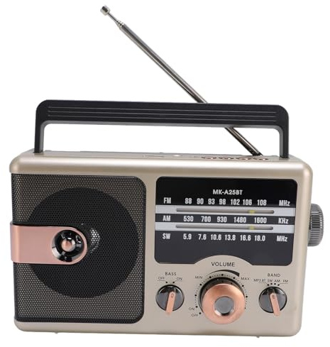 Radio à Ondes Courtes AM FM avec Bluetooth, 4 en 1 Radio Portable, Radios Rétro Complètes, Lecteur de Musique Multifonctionnel, Support des Lecteurs USB, Cartes de Stockage (Gold)