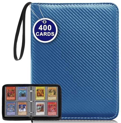 Raccoglitore Carte, Binder Carte 400 Tasche, Album Porta Cartes Doppia Faccia, 4 Tasche Album di Cartes In Pelle PU Impermeabile, Raccoglitore Toploader da Basket, da Gioco, Blu Chiaro