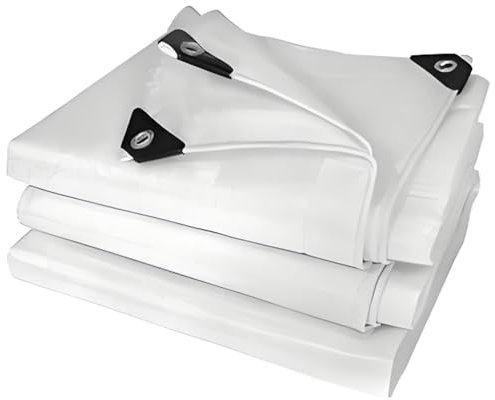 Telone bianco impermeabile resistente, 1,8 x 2,4 m e 1,8 x 3,6 m, multiuso in PVC con bordi rinforzati, per piscine, roulotte, mobili, copertura durevole (5 x 8 m)