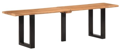 Teenpull Massivholz Akazienholz Bank 160 cm, robuste Sitzbank mit Baumkante, U-förmige Stahlbeine, langlebige Flurbank für Wohnzimmer, Esszimmer, Flur