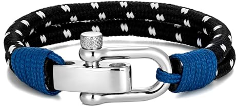 Generico Bracciale Avvolgente con Corda a Doppio Filo e Chiusura a grillo in Acciaio Inossidabile, Uomo(Black)
