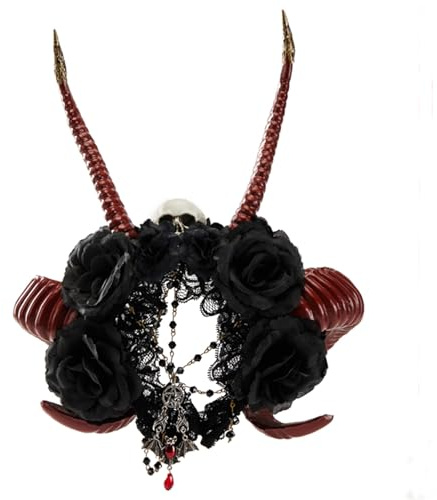 YIGZYCN Gothic Horn Hexe Party Rose Haarreifen Halloween Rose Rollenspiel Kostüm Proms Party Live Show