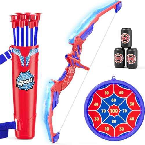 HYES Kids Bow and Arrow Set, Toy Archery Set, LED Light Up Bow with 12 Suction Cup Arrows, 3 Score Targets, Indoor Outdoor Games for Boys Girls Children 4-8