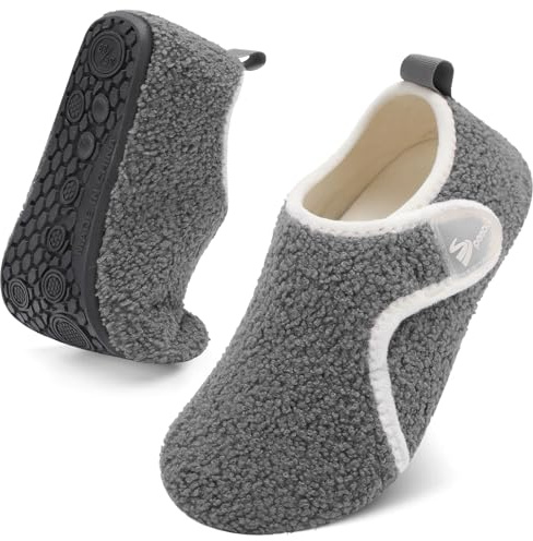 Spesoul Fuzzy Slippers for Women Men Rubber Soles House Slippers Indoor House Shoes Slip On Barefoot Shoes for Edema and Swollen Feet Relief 7.5-8.5 Women/6-7 Men