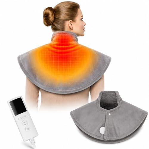 Electric Neck and Shoulder Heat Pad for Pain Relief with 9 Heat Settings and 4 Timers, Soft Plush Neck Warmer, Fast Heating with Auto Shut-Off, Machine Washable