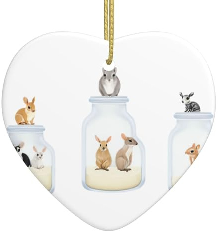 Weihnachtsbaum Keramik Hängende Liebe Ornament YYHWHJDE Kleine Tiere in Glasdosen Drucke mit perforierter und vergoldeter Metallschnur