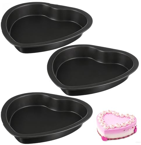 Yuanan 3 PCS Heart Cake Pans, 9 Inch Heart Shaped Cakes Pan Nonstick Carbon Steel Molds for Baking for Kitchens, Birthdays, Parties, Gatherings, Valentine's Day, Christmas, Wedding Lovely Cakes Molds