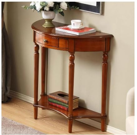 YPIOUREN Tavolo A Mezzaluna Con Cassetto Portaoggetti, Tavoli Da Ingresso Vintage, Tavolini Da Ingresso Stretti, For Soggiorno, Camera Da Letto O Corridoio(Dark walnut,90 * 38 * 87.5CM)