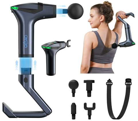 3-in-1 Detachable Percussion Massage Gun with Extension Handle, Muscle Massage Gun Deep Tissue for for Back/Neck/Arm/Thigh Pain Relief, Portable&Silent for Home Gym Office Use,12 Speeds&4 Heads,Gifts