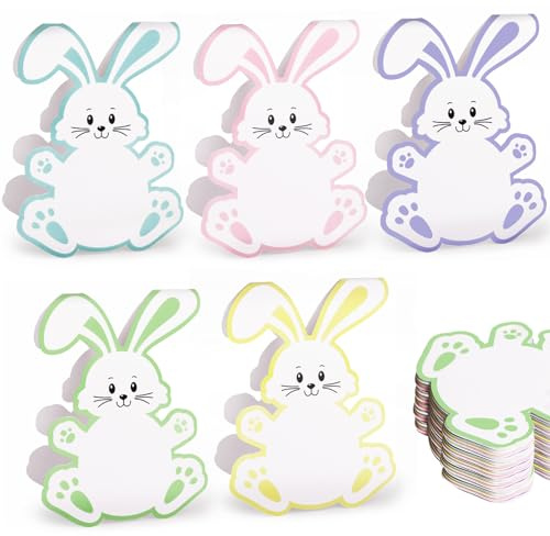 50 segnaposto a forma di coniglietto pasquale, 7,5 x 10 cm, pre-segnati, per bambini, decorazioni per la tavola, per primavera, Pasqua, compleanno, feste