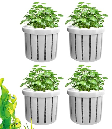 Aquarium Plant Holder - Stable Fish Tank Plant Basket for Secure Aquatic Planting, Clear Design with Strong Suction Stability, 4 Piece Hydroponics Holder for Apartment Hotel Restaurant