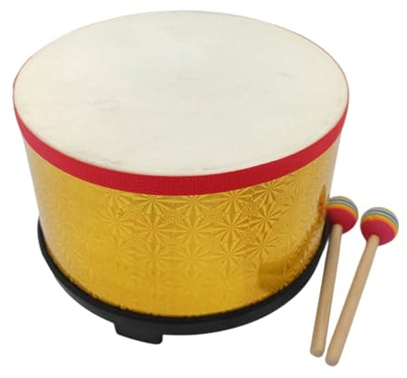 Wsymxuo Tamburo Percussion Pelle Naturale Tamburo a Mano Educativo Strumento Ritmico per Lezioni di Musica , Tamburo Da Terra Con Motivo A Fiori Di Pelle Di Pecora Da 10 Pollici, Laser Dorato