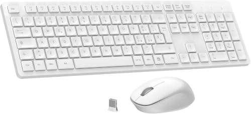 LeadsaiL Set Tastiera e Mouse Wireless Silenziosi Italiano QWERTY, Portatile 2.4G Tastiera Wireless USB, Silenzioso, Compatibile con PC, Desktop, Laptop, Computer per Windows, HP, Lenovo, Mac-Bianco