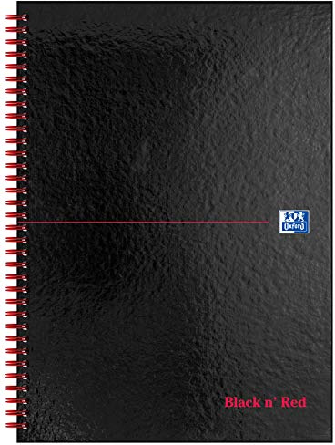 Oxford Black n' Red A4 Hardback Wirebound Notebook, Glossy, 140 Pages, 1 Notepad