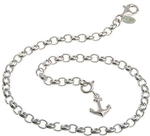 Fußkette Silber (Erbskette) mit Anhänger Anker - 4mm Breite, Länge wählbar 23cm-30cm - echt 925 Silber