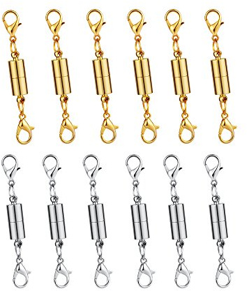 VUXYMCY Pack of 12pcs Gold Color and Silver Color Magnetic Lobster Clasp for Jewelry Necklace Bracelet