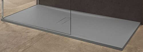 Novellini Piatto Doccia Filo Appoggio Pavimento Custom Grigio Misura 180x80 Spessore 3,5 cm Piletta Scarico Inclusa Stabile Resistente Profilo Rinforzo Metallo Lastra Acrilico Ultrapiatto Sottile