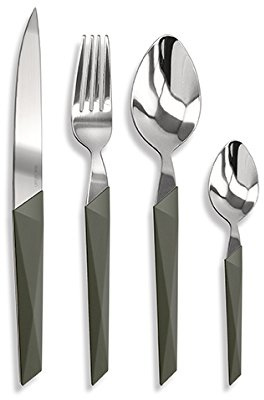 Lisa Dalban 31050005 Furtif Besteckset, 16-teilig, Edelstahl, 26,4 x 13,9 x 6,4 cm, Edelstahl, rostfrei, Vert Etain, 26,4 x 13,9 x 6,4 cm