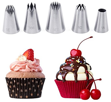 Decorazione Torte Set, FantasyDay 5 Pezzi Ugello in Acciaio Inossidabile Decorazione Pasticceria #1 - Bocchette Decorative Accessori per Torte, Cupcakes, Pasta di Zucchero, Biscotti e Pasticceria