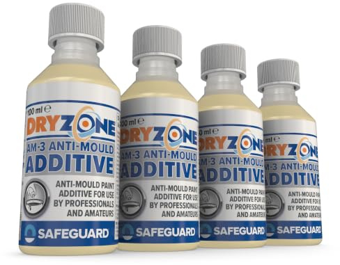 x 4 Dryzone Anti-Mould Paint Additive 100ml Concentrate – Makes Up to 5L of Emulsion, Vinyl, Silk & Matt Paint Mould Resistant – Prevents Black Mould Growth for Up to 5 Years