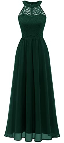 Wedtrend Damen Brautjungfer Kleid Lang Chiffon Abendkleid Party Cocktailkleid Neckholder Sommerkleid Dunkelgrün WT0201 DarkGreen XL