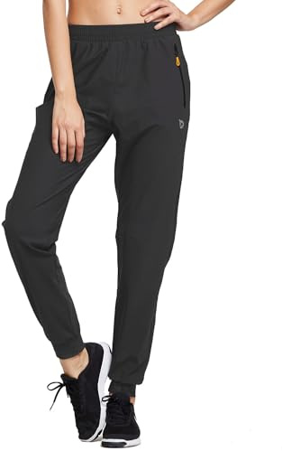 baleaf Women's Walking Trousers Lightweight Quick Dry Gym Running Joggers Summer Travel Pants with Zip Pockets Black S