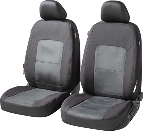 Walser Premium Autositzbezüge Ellington mit Reißverschluss Qualitätssieger Sehr Gut* Sitzbezüge Auto, Zipp-IT Schonbezüge, 2 Vordersitzbezüge schwarz/grau 11864