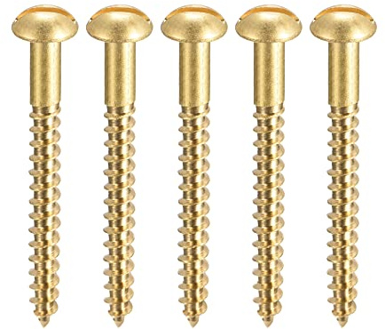 sourcing map 50 Stück Schlitz Rundkopf Holzschrauben M4 x 40mm Messing Blechschraube Halbrundkopf Linsenkopfschrauben