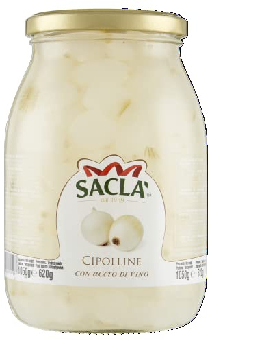 Saclà, Cipolline All'Aceto di Vino, Ideali per Aperitivo, Antipasti e Insalate, Vaso Vetro, Maxi Formato da 1050g (620g sgocciolato), Confezione da 4 pezzi