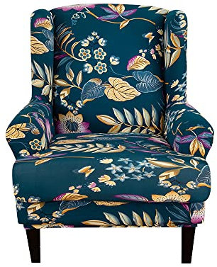 Highdi 2 Teilig Ohrensessel Überzug, Sessel-Überwürfe Ohrensessel Schonbezüge Bezug Sesselhusse Elastisch Stretch Tiger Stuhlbezug mit Armlehne Hohe Rückenlehne Universal (tiefer Wald)