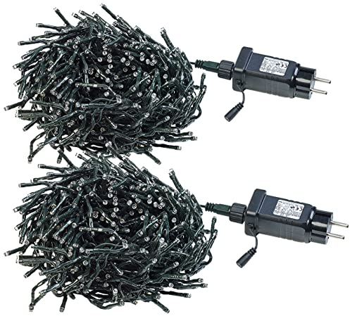 Lunartec Lichterkette Weihnachten: 2er-Set WLAN-LED-Büschel-Lichterketten, 600 LEDs, App, 12m, dunkelgrün (Lichterkette Weihnachten Fenster, Lichtergirlande, Weihnachtsbaumkerzen)