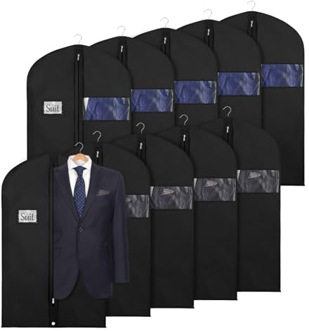KEEGH 101cm Kleidersack (10-teiliges Set) Kleidersack zur Aufbewahrung, Schrank mit Reißverschluss mit Kleidersacke und Blazer mit Klappösen Kleid, schwarz