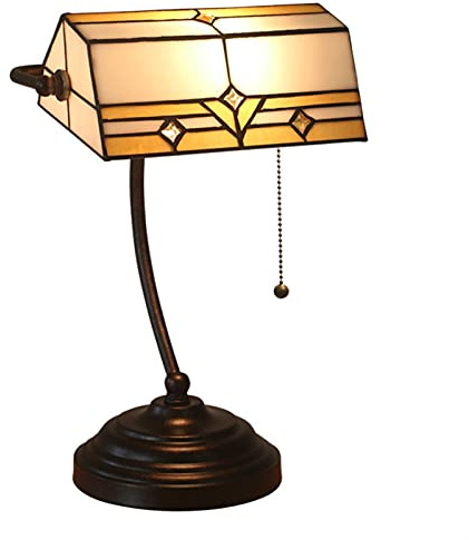 SIGOLY Lámparas de Mesa de banquero Vintage Estilo Tiffany, lámpara de Escritorio de banquero de vidrieras, lámparas de Lectura, lámpara de Noche con Base de aleación Marriage
