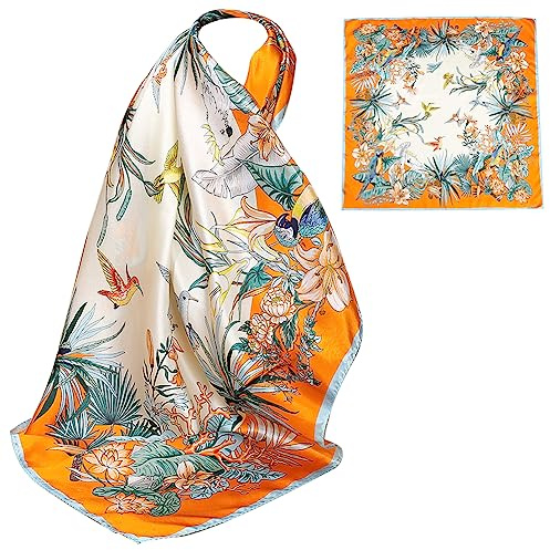 ZhaoCo Foulard Carré en 100% Soie de Mûrier, 66 x 66cm / 26 x 26 Pouces Petit Chaude Léger Écharpe Bandana en Satin pour Femmes (SS70-019)