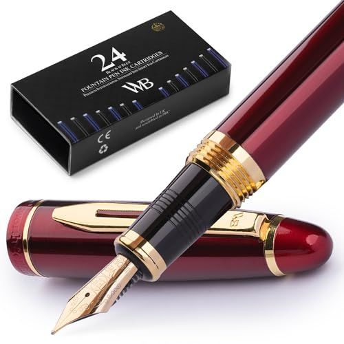 Wordsworth & Black Majesti Fountain Pen-(Red), Luxury Case, 24K Gold Finish; 18K Gilded Extra Fine Nib- Ink Cartridges, Refillable Ink Converter-Calligraphy Pen-Best Business Gift Set for Men & Women