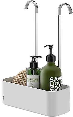 Tiger 2-Store Duschkorb zum Hängen an die Duscharmatur, Duschablage ohne Bohren, Duschregal mit Ablage für Duschgel & Co., Edelstahl, Kunststoff, Farbe: Weiß