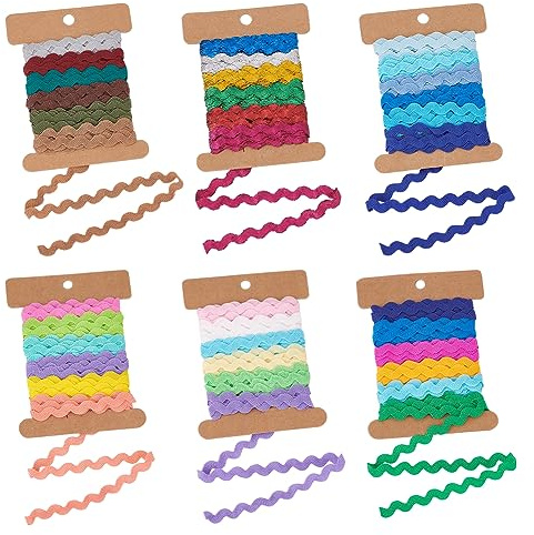 NBEADS Alrededor de 36 Yarda 6 Tarjetas Colorido Borde de Flecos de Flexión de Ondas, Cintas de Poliéster para Ropa DIY, Vestido, Envoltorio de Regalo, Decoración para Fiesta de Boda En Casa