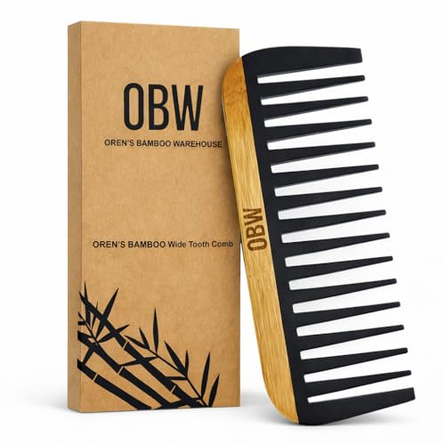 Wide Tooth Comb for Curly Hair – Bamboo Detangling Comb for Wet Hair, Shower Safe, Bakelite Reinforced, Durable, SGS REACH Tested
