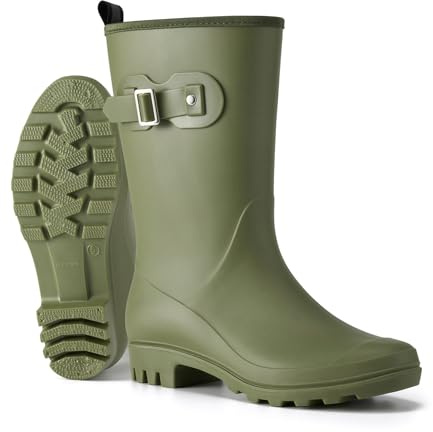 HISEA Women's Waterproof Rain Boots Wide Mid Calf Comfortable Rubber Shoes Lightweight Anti-slipping Rain Footwear for Outdoor Garden Farm Work